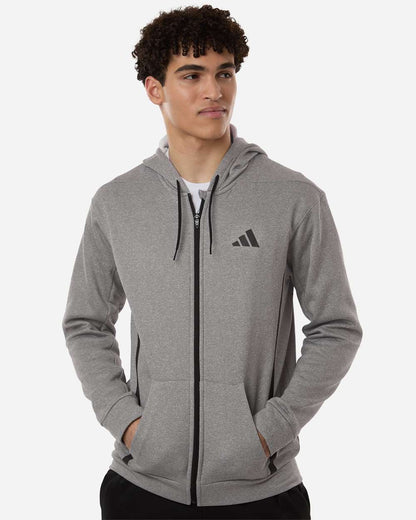 Adidas Men's Game & Go Fleece Full-Zip Hooded Sweatshirt AT208 #colormdl_Medium Grey Heather