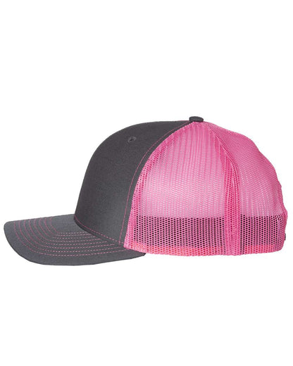 Richardson Snapback Trucker Cap 112 #color_Charcoal/ Neon Pink