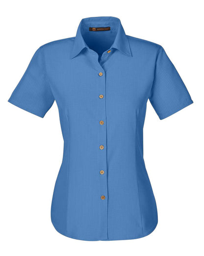 Harriton Women's Barbados Textured Camp Shirt M560W #color_POOL BLUE