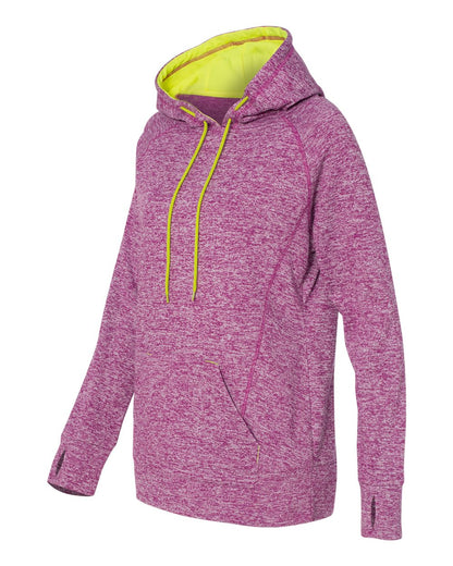 J. America Women’s Cosmic Fleece Hooded Sweatshirt 8616 #color_Magenta/ Neon Yellow