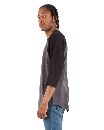Shaka Wear Unisex Three-Quarter Sleeve Raglan T-Shirt SHRAG #colormdl_Charcoal Grey Heather/ Black