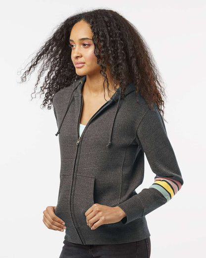 MV Sport Women's Striped Sleeves Full-Zip Hooded Sweatshirt W22732 #colormdl_Charcoal