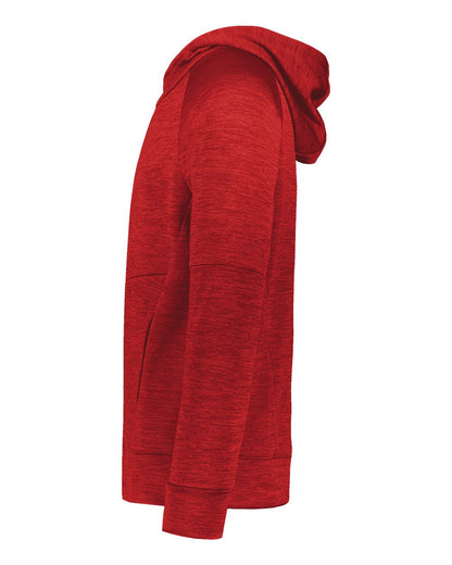 Holloway Youth All-Pro Performance Fleece Hooded Sweatshirt 223680 #color_Scarlet Heather/ Silver