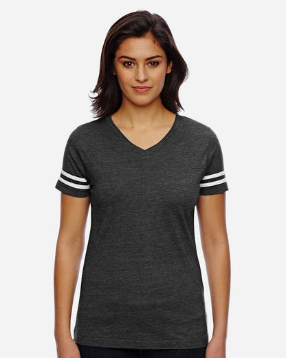 LAT Women's Football V-Neck Fine Jersey Tee 3537 #colormdl_Vintage Smoke/ White