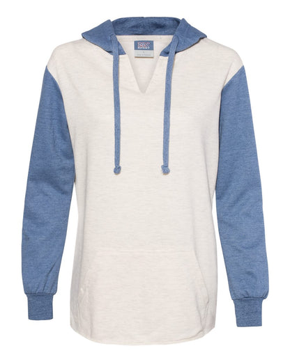 MV Sport Women’s French Terry Hooded Pullover with Colorblocked Sleeves W20145 #color_Stonewash/ Oatmeal