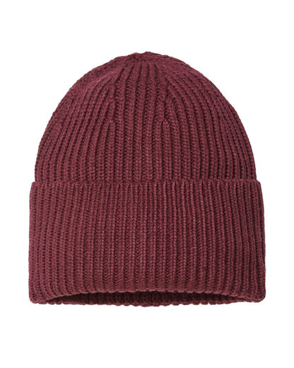 Atlantis Headwear Sustainable Chunky Rib Cuffed Beanie OAK #color_Burgundy Melange