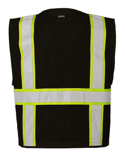Kishigo Unisex EV Series® Enhanced Visibility Multi-Pocket Mesh Vest B100-111 #color_Black/ Lime - B100