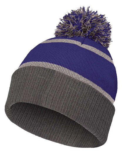 Holloway 8 1/2" Reflective Knit Beanie 223816 #color_Purple/ Carbon