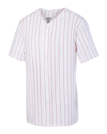 Augusta Sportswear Pinstripe Full Button Baseball Jersey 1685 #color_White/ Red