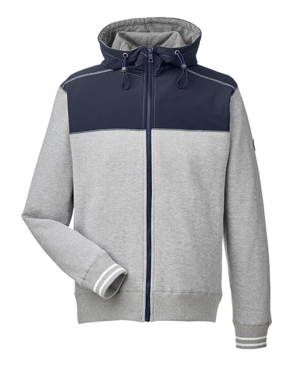 Nautica Men's Navigator Fleece Hooded Full-Zip Jacket N17582 #color_Oxford Heather/ Navy