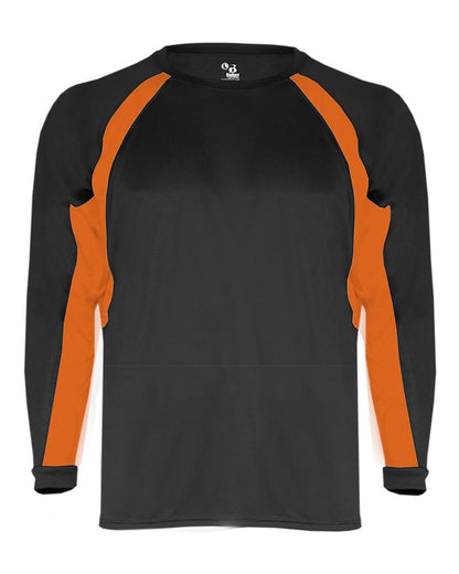 Badger Youth B-Core Hook Long Sleeve T-Shirt 2154 #color_Black/ Burnt Orange