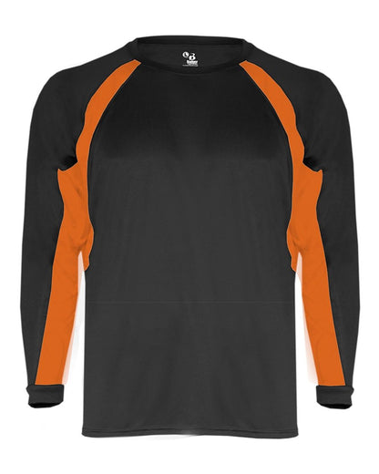 Badger Men's B-Core Hook Long Sleeve T-Shirt 4154 #color_Black/ Burnt Orange