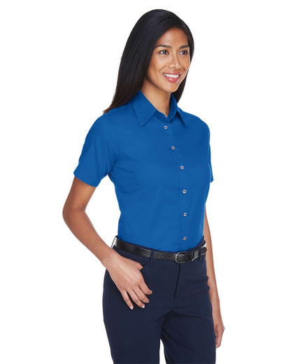 Harriton Women's Easy Blend™ Short Sleeve Twill Dress Shirt with Stain-Release M500SW #colormdl_French Blue