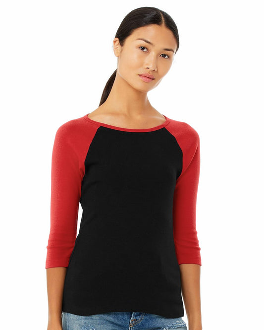 BELLA + CANVAS Women’s 1X1 Baby Rib Raglan Three-Quarter Sleeve Tee 2000