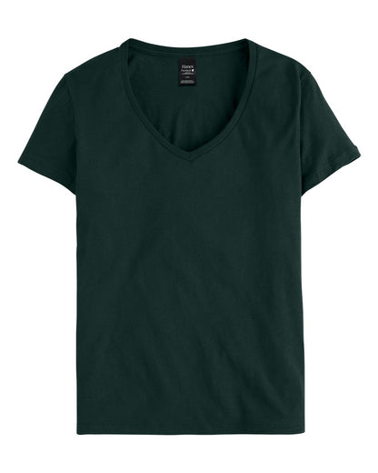 Hanes Women's Perfect-T V-Neck T-Shirt S04V #color_Deep Forest