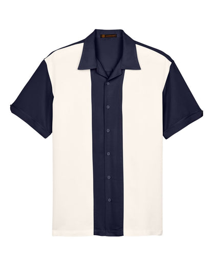 Harriton Men's Two-Tone Camp Shirt M575 #color_Navy/ Cream