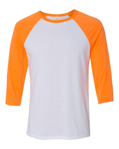 BELLA + CANVAS Three-Quarter Sleeve Baseball Tee 3200 #color_White/ Neon Orange