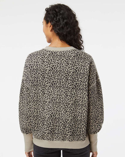MV Sport Women's Sueded Fleece Crewneck Sweatshirt W22712 #colormdl_Atmosphere/ Black Leopard