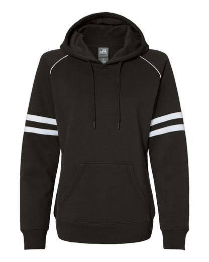 J. America Women's Varsity Fleece Piped Hooded Sweatshirt 8645 #color_Black