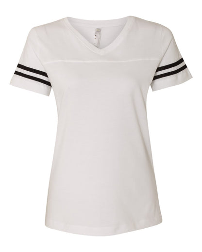 LAT Women's Football V-Neck Fine Jersey Tee 3537 #color_White Solid/ Black