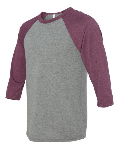 BELLA + CANVAS Three-Quarter Sleeve Baseball Tee 3200 #color_Grey/ Maroon Triblend