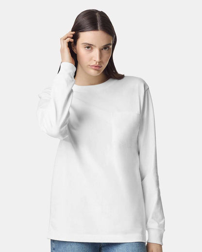 American Apparel Unisex Super Heavyweight Long Sleeve Pocket Tee 9410 #colormdl_White