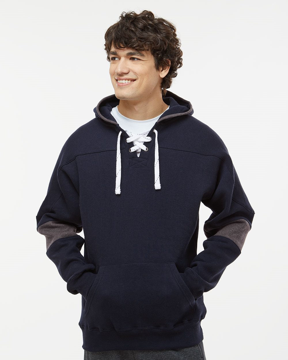 J. America Men's Sport Lace Colorblocked Fleece Hooded Sweatshirt 8832
