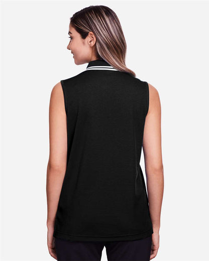 Devon & Jones Women's CrownLux Performance® Plaited Tipped Sleeveless Polo DG20SW #colormdl_Black/ White