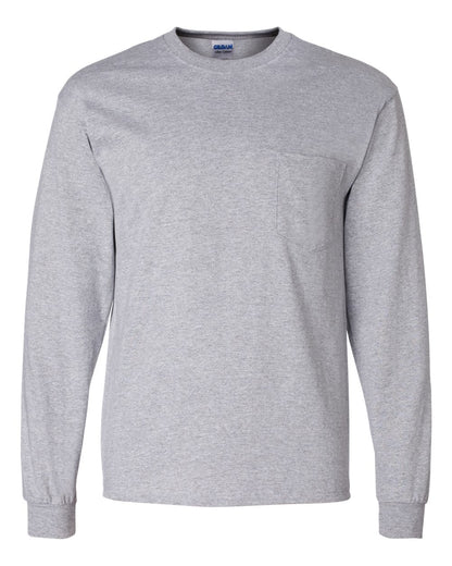 Gildan Unisex Ultra Cotton® Long Sleeve Pocket T-Shirt 2410 #color_Sport Grey