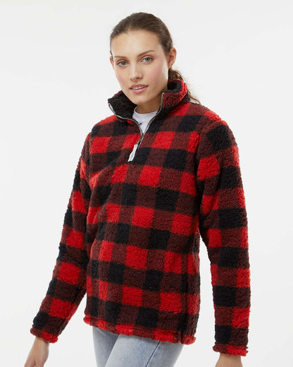 J. America Women’s Epic Sherpa Quarter-Zip Pullover 8451 #colormdl_Red/ Black Buffalo