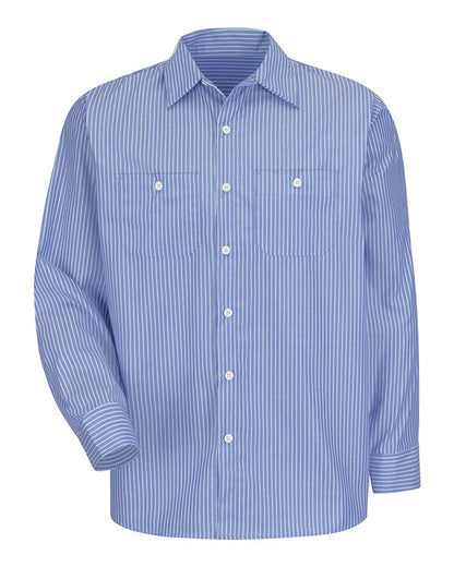 Red Kap Men's Premium Long Sleeve Work Shirt SP10 #color_BW-GM Blue/ White