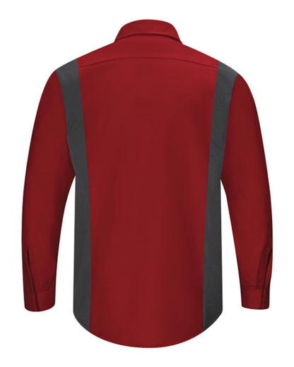 Red Kap Men's Tall Performance Plus Long Sleeve Shirt with OilBlok Technology SY32T #color_Fireball Red/ Charcoal