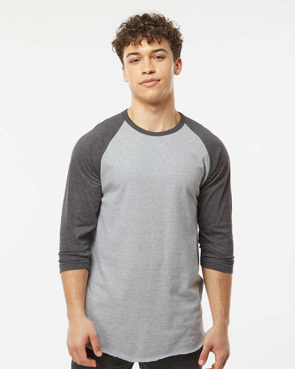 Tultex Fine Jersey Raglan T-Shirt 245 #colormdl_Heather Grey/ Heather Charcoal