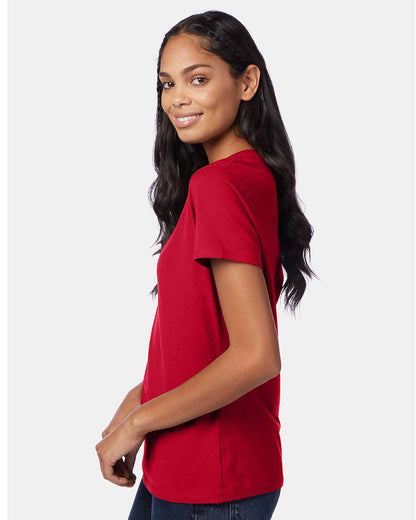 Hanes Women's Perfect-T V-Neck T-Shirt S04V #colormdl_Deep Red