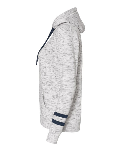 J. America Women’s Mélange Fleece Striped-Sleeve Hooded Sweatshirt 8674 #color_White/ Navy