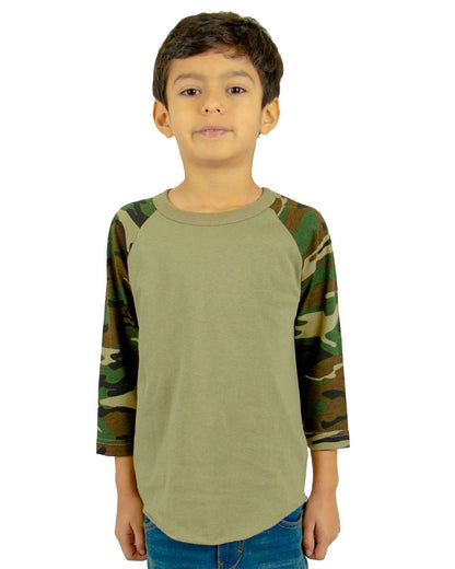 Shaka Wear Youth Three-Quarter Sleeve Camo Raglan T-Shirt SHRAGCY #colormdl_Olive/ Camo Green