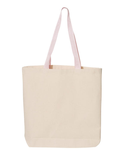Q-Tees 11L Canvas Tote with Contrast-Color Handles Q4400 #color_Natural/ Light Pink