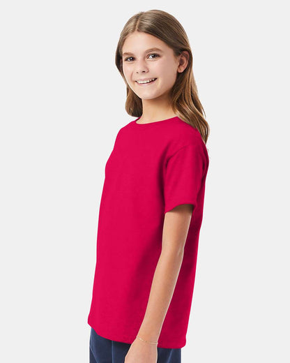 Hanes Essential-T Youth T-Shirt 5480 #colormdl_Athletic Crimson