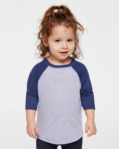 Rabbit Skins Toddler Baseball Fine Jersey Three-Quarter Sleeve Tee 3330 #colormdl_Vintage Heather/ Vintage True Navy
