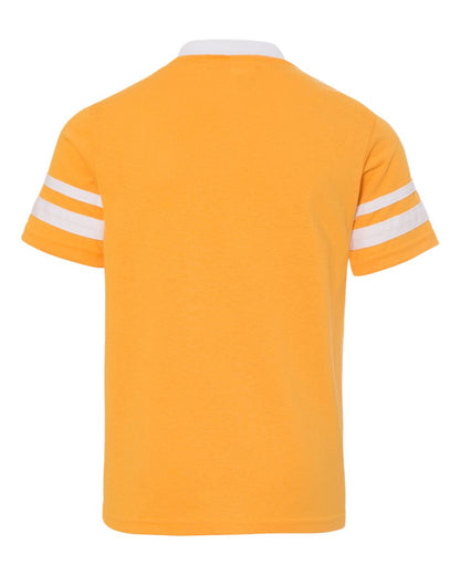 Augusta Sportswear Youth V-Neck Jersey with Striped Sleeves 361 #color_Gold/ White