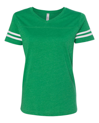 LAT Women's Football V-Neck Fine Jersey Tee 3537 #color_Vintage Green/ White