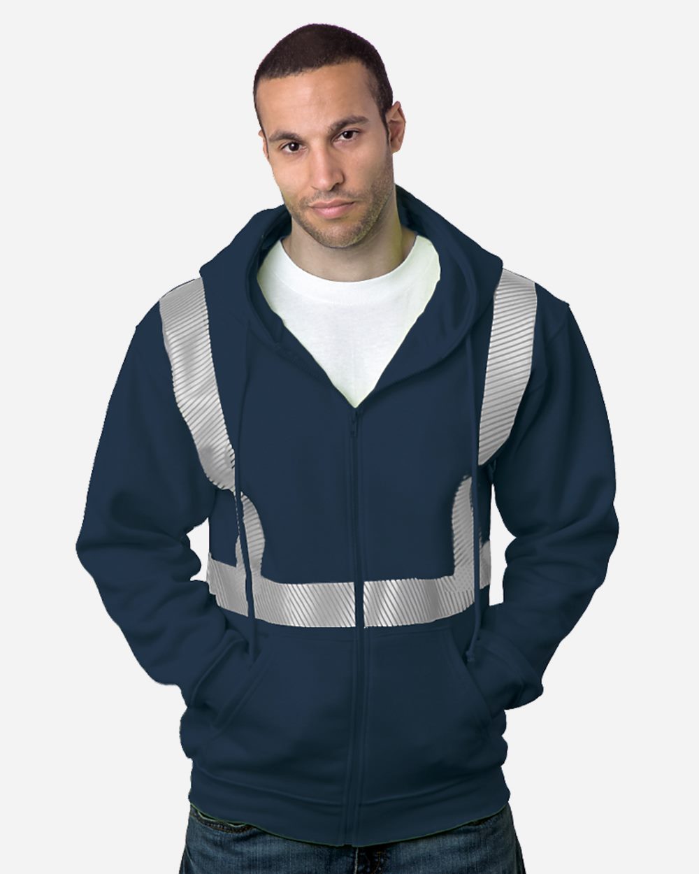 Bayside USA-Made Hi-Visibility Full-Zip Hooded Sweatshirt - Segmented Tape 3737