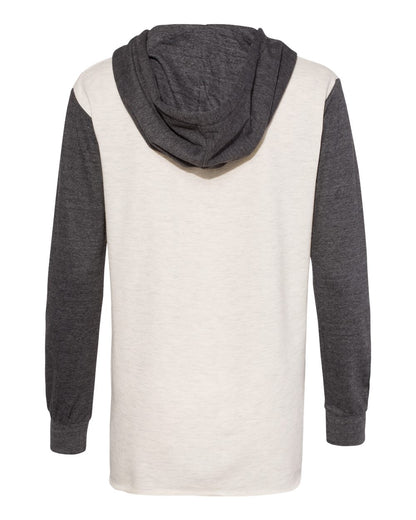 MV Sport Women’s French Terry Hooded Pullover with Colorblocked Sleeves W20145 #color_Charcoal/ Oatmeal