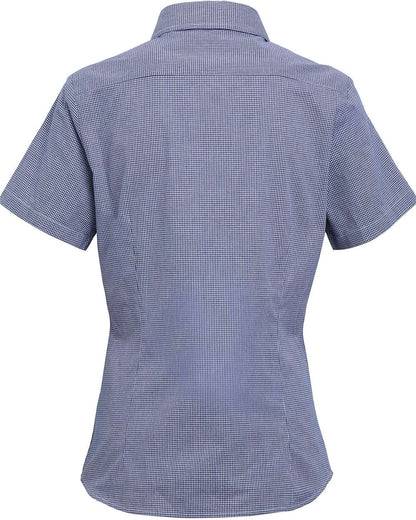 Artisan Collection by Reprime Women's Microcheck Gingham Short Sleeve Cotton Dress Shirt RP321 #color_Navy/ White