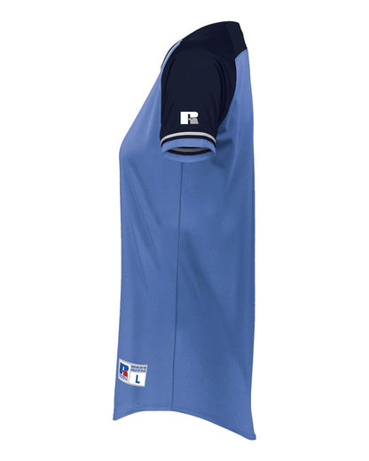 Russell Athletic Women's Classic V-Neck Jersey R01X3X #color_Columbia Blue/ Navy/ White
