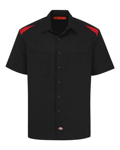 Dickies Men's Short Sleeve Performance Team Shirt 05 #color_Black/ English Red
