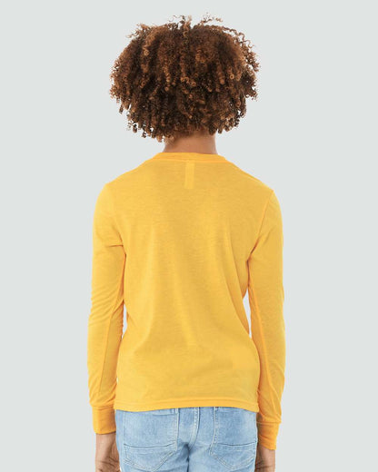 BELLA + CANVAS Youth Heather CVC Long Sleeve Tee 3501YCVC #colormdl_Heather Yellow Gold