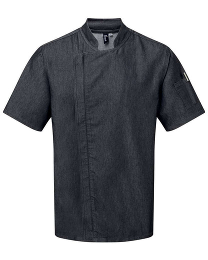 Artisan Collection by Reprime Unisex Zip-Close Short Sleeve Chef's Coat RP906 #color_Black Denim