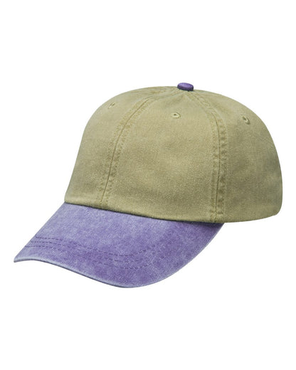 Adams Headwear Optimum Pigment-Dyed Dad Hat LP101 #color_Khaki/ Purple
