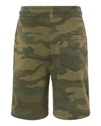 Independent Trading Co. Youth Lightweight Special Blend Fleece Shorts PRM16SRT #color_Forest Camo Heather